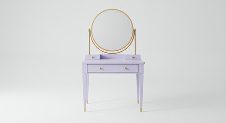 Elegant light purple vanity table with round mirror