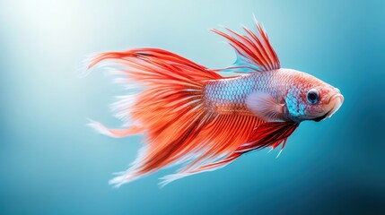 Fototapeta premium A vibrantly colored Betta fish glides through the water, showcasing its flowing fins and elegant motion, embodying grace and beauty in aquatic life.