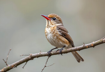 Fototapeta premium Cheerful Songbird with Red Beak.
