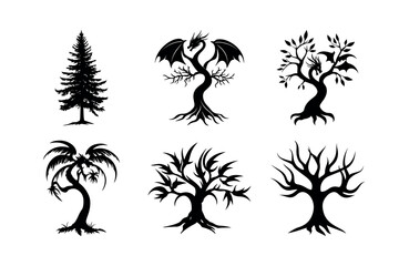 Six stylized tree silhouettes collection