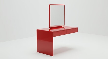 Red modern vanity table with white mirror