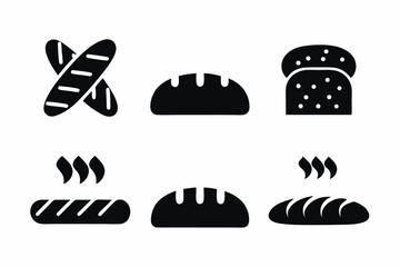 set of Bread icon vector silhouette illustration isolated on white background