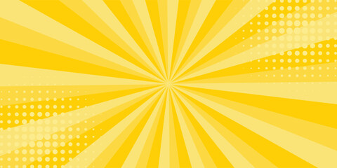 Yellow abstract background with light of sunburst. yellow starburst with halftone. sun ray retro background with flash