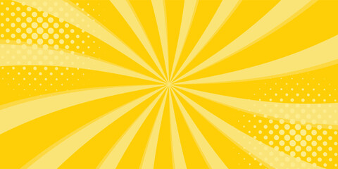 Yellow abstract background with light of sunburst. yellow starburst with halftone. sun ray retro background with flash