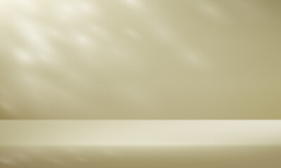 Empty Beige studio room background with shadow leaves. Space for selling products on the website. Vector illustration.