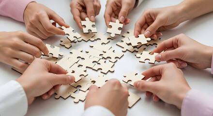 Group Solving Puzzle Together at Table