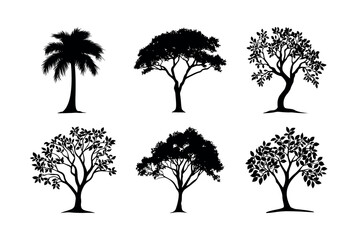Fototapeta premium Six different tree silhouettes collection silhouette