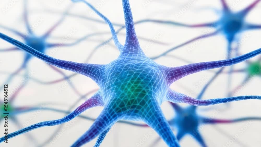 Poster Neural Network Connection: Microscopic view of a complex neural network, showcasing intricate connections and vibrant colors, highlighting the beauty and complexity of the human brain.