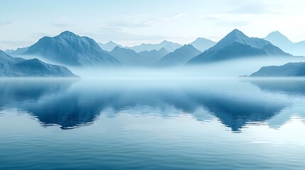 Serene Lake at Dawn with Mist Rising from the Calm Surface