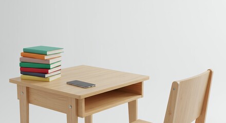 Fototapeta premium Wooden student desk and chair with books
