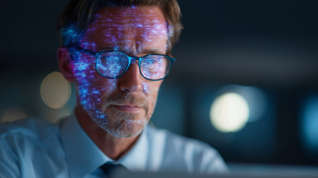 Businessman Utilizing AI for Data Analysis and Machine Learning Solutions