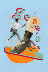3d pop image vertical art collage of happy girl guy stand webpage icon seach cow headless psychedelic light bulb prompt generation
