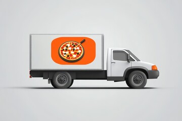 Box Truck Template. Pizza Delivery Logo Design with Editable Slogan and Branding Book
