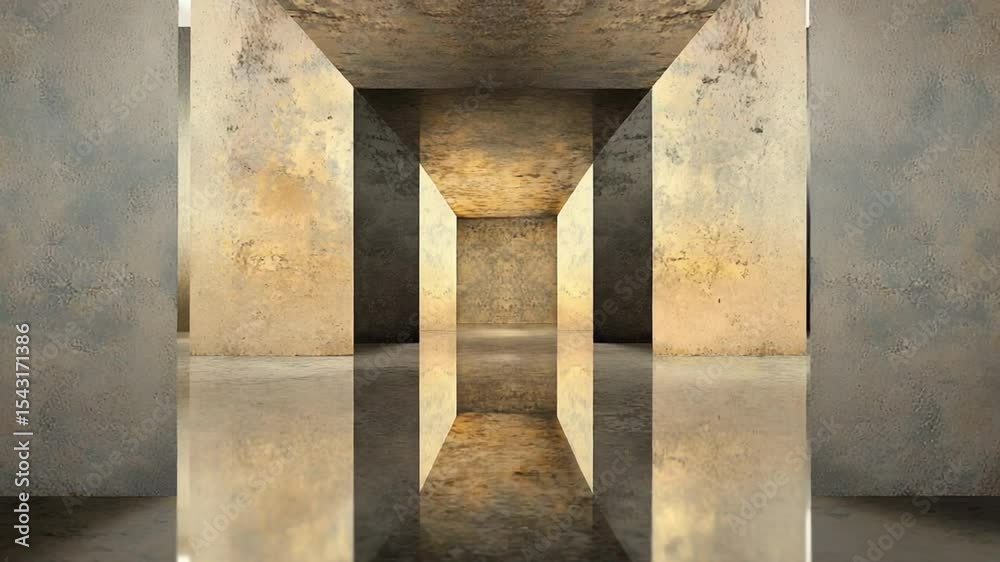 Poster minimalist corridor: a modern, abstract hallway design with concrete walls reflecting in a pristine,