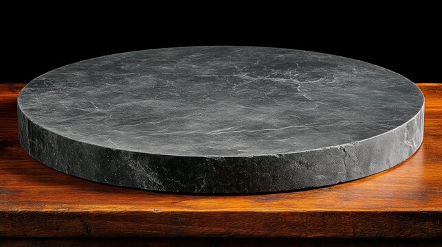 Dark gray stone round surface on wooden table
