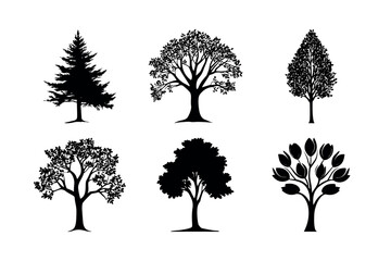 Six different tree silhouettes set