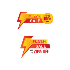 Flash sale modern promotional sticker vector template, Flash Sale Banner Design with Lightning Icon and Discount Label, Up to 70% Off Promotion Badge.