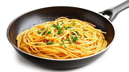 Spaghetti in Frying Pan with Pesto