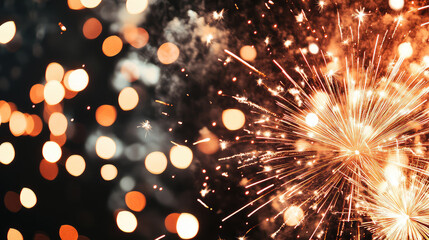 Obraz premium Colorful fireworks illuminate night sky, creating dazzling display of light and energy. vibrant bursts and sparkling effects evoke sense of celebration and joy
