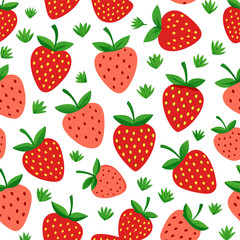 Strawberry pattern. Cute strawberry pattern or background. Fruit and berry prints. Seamless wallpaper with strawberries. Vector