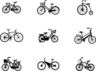 set of bicycles silhouettes