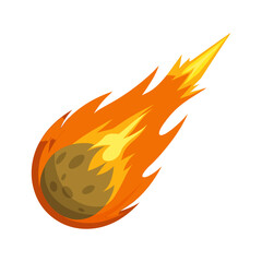Meteor, asteroid or comet. Meteor flying with fire. Space comet or asteroid in a move. Vector illustration.