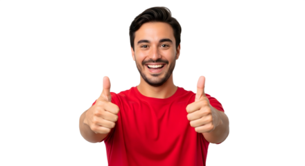 Happy Man Giving Double Thumbs Up on isolated on transparent background Generative Approval Concept - Cheerful Man with Two Thumbs Up 