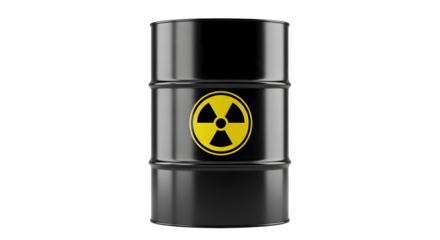 Black Barrel with Radioactive Symbol Nuclear Waste Drum isolated on transparent background Generative Radioactive Contaminant Storage Drum  