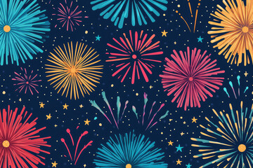 Naklejka premium Vibrant fireworks various traditional styles burst against dark background, creating festive atmosphere filled with color and joy. design features intricate patterns and shapes, evoking