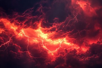 Red lightning storm clouds