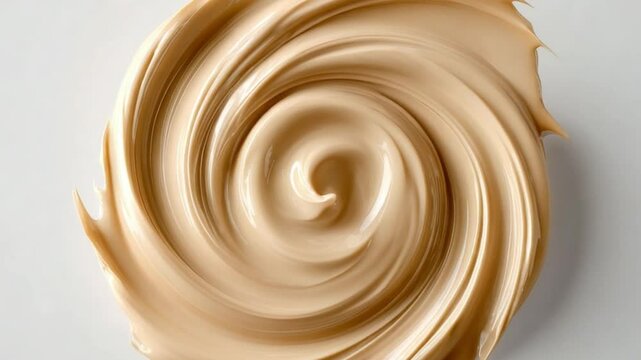 Beige cosmetic cream rotating on white background