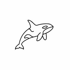 Cartoon orca whale swimming in a simple outline style  