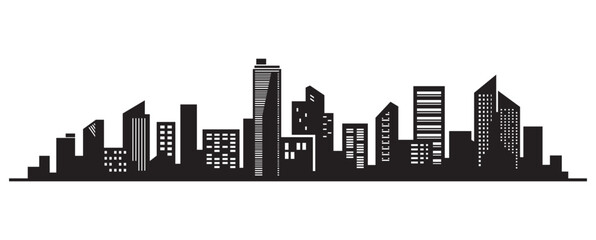 vector illustration of a city skyline silhouette with tall buildings.
