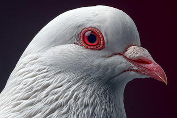 Biały gołąb z czerwonymi oczami, idealny symbol pokoju i czystości. To ujęcie podkreśla jego delikatne pi&oacute;ra i bystre spojrzenie.