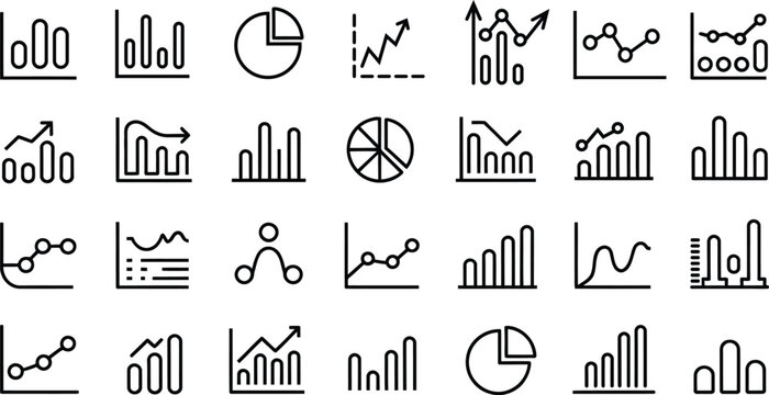 Collection of line and bar chart icons for data analysis
