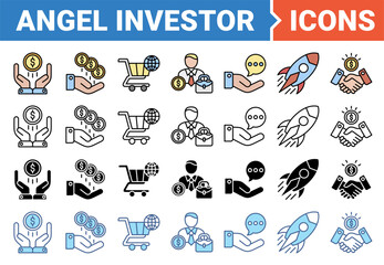 Angel investor banner icon set with multiple style.	