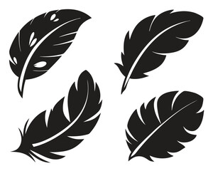 A vector set of bird feathers in silhouette for art and design