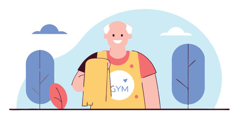 Smiling senior man ready for a workout at the gym