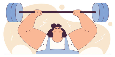 Strong Woman Lifts Heavy Barbell During Weightlifting Workout in Graphic Style