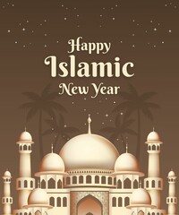 Beige and Brown Illustrated Happy Islamic New Year Instagram Story 