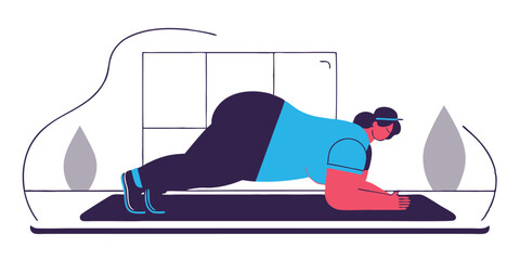 Illustration of a woman doing a forearm plank exercise on a mat