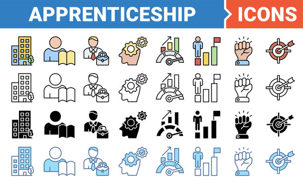 Apprenticeship banner icon set with multiple style.	