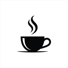 Elegant Black Coffee Cup Silhouette with Steam - Vector Icon