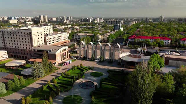 Aerial view panorama of street in city Almaty