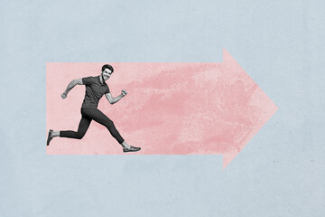 3d sketch poster trend collage of happy businessman run arrow development concept career growth...