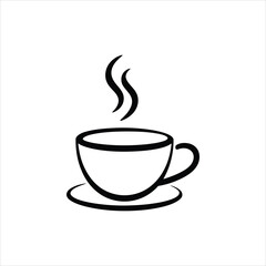 Elegant Black Coffee Cup Silhouette with Steam - Vector Icon