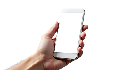 hand holding a modern smartphone, isolated on transparent background—ideal for tech, communication, and mobile app designs.
