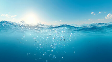 햇살이 반사되는 청록빛 바다의 수면과 수중 풍경