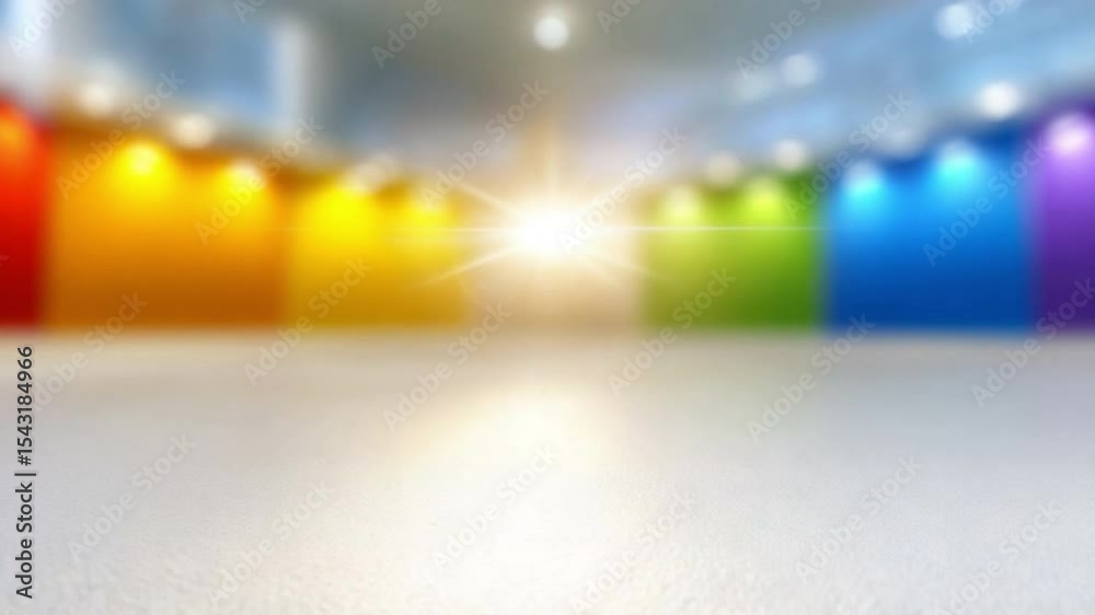 Poster Colorful Display in Architectural Space: An artistic array of vibrant hues in an expansive architectural space, illuminated by a bright light.