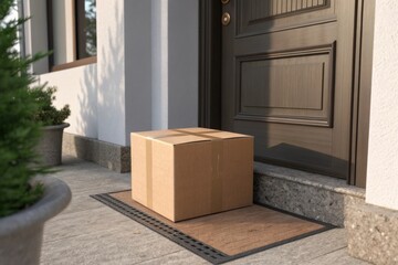 Package Delivery at Home: Cardboard Boxes on Doorstep, Online Shopping, E-commerce, Home Delivery Service, Residential Parcel, Front Door, Parcel Receiving, Shipping, Logistics, Delivery Confirmation